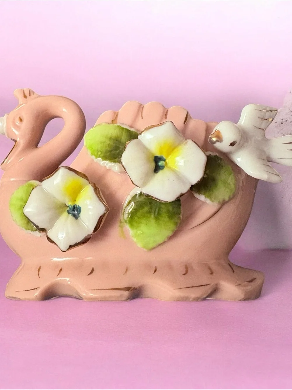 Vintage Pastel Swan Planter & Pitcher Duo – Mid-Century Kitsch